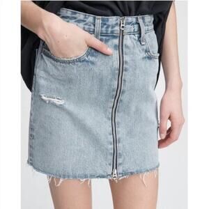 NWT Rag & Bone Anna Zip Up Distressed Denim Skirt Size 29